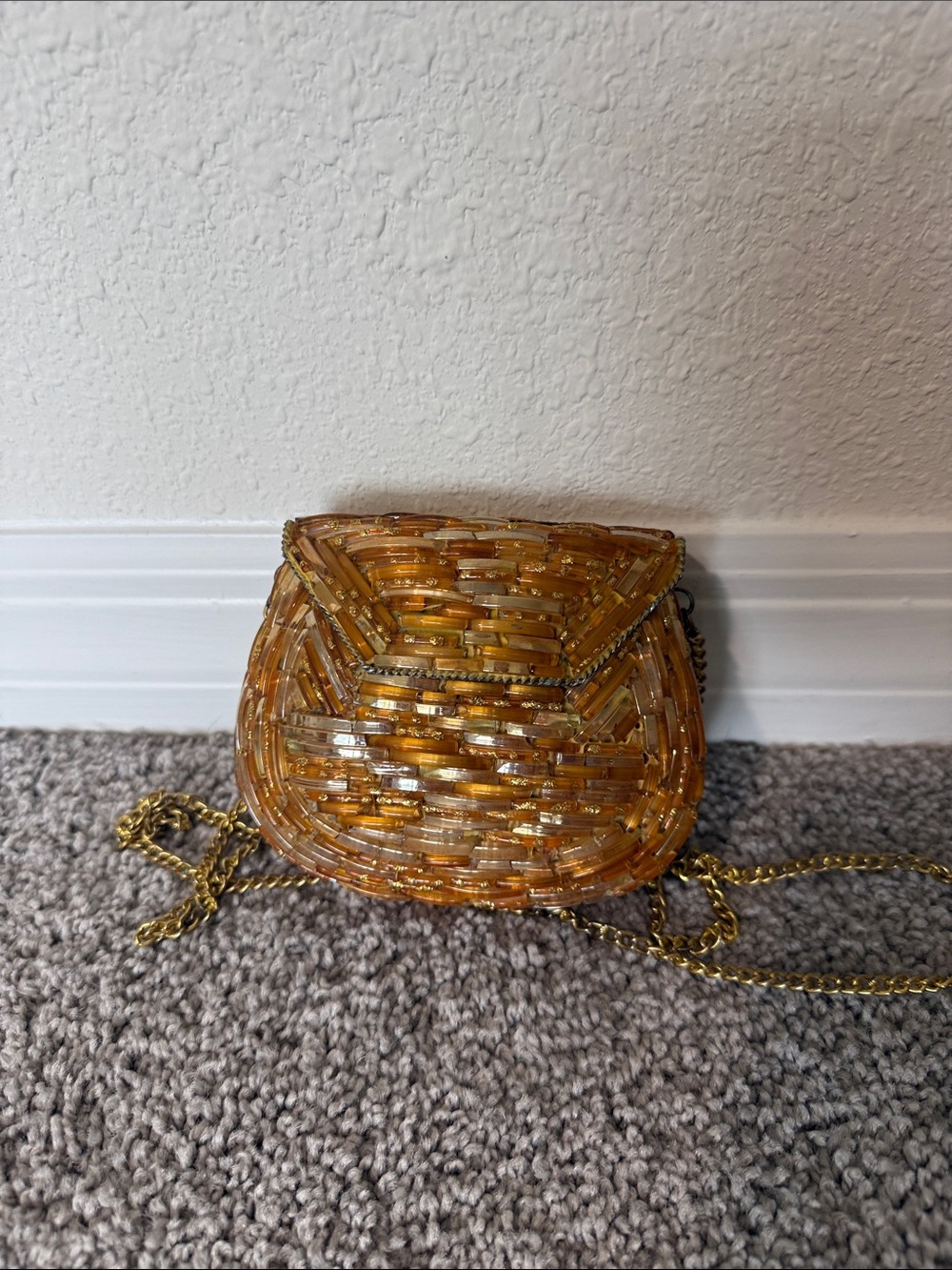 Amber Beaded Crossbody with Gold Chain Strap
